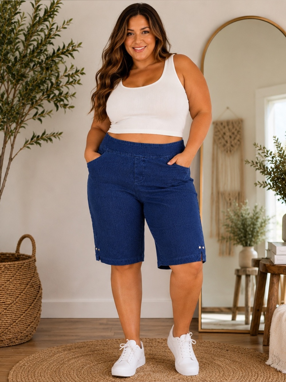 Kate Park Women’s Plus XL Pull On Denim Bermuda Shorts Stretch Blue Comfort